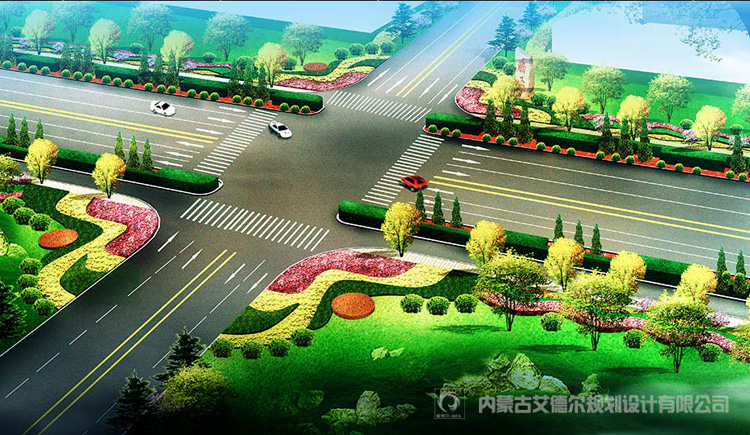 包头道路绿化景观设计_高速出入口